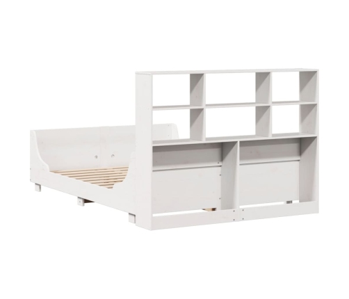 Cama con estantería sin colchón madera maciza blanca 160x200 cm