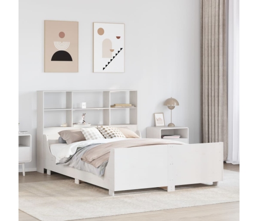 Cama con estantería sin colchón madera maciza blanca 160x200 cm