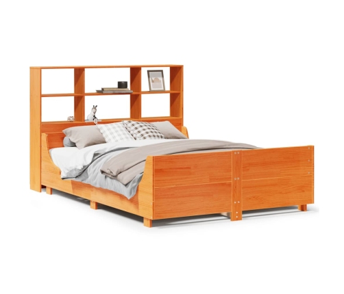 Cama con estantería sin colchón madera maciza marrón 160x200 cm