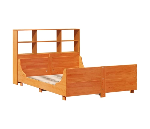 Cama con estantería sin colchón madera maciza marrón 160x200 cm