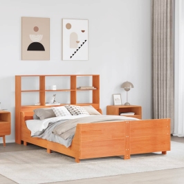 Cama con estantería sin colchón madera maciza marrón 160x200 cm
