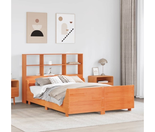 Cama con estantería sin colchón madera maciza marrón 160x200 cm