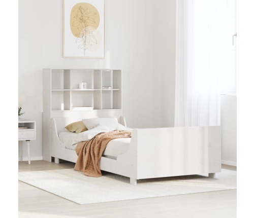 Cama con estantería sin colchón madera maciza blanca 100x200 cm