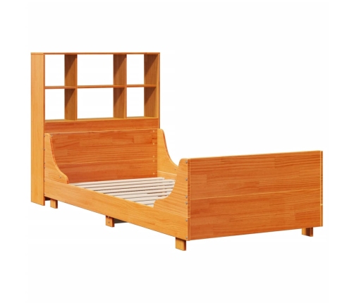 Cama con estantería sin colchón madera maciza marrón 90x200 cm