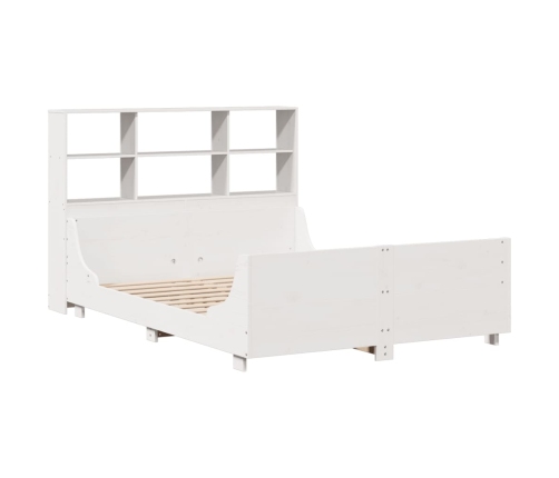 Cama con estantería sin colchón madera maciza blanca 140x190 cm