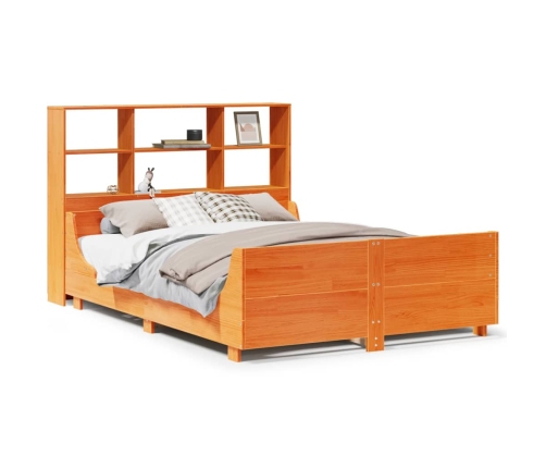 Cama con estantería sin colchón madera maciza marrón 140x190 cm