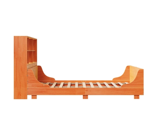 Cama con estantería sin colchón madera maciza marrón 140x190 cm