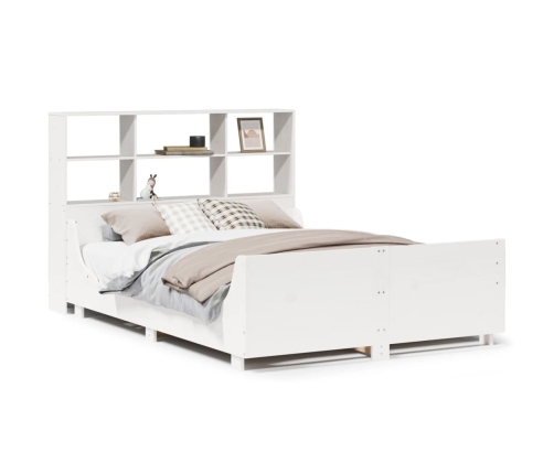 Cama con estantería sin colchón madera maciza blanca 135x190 cm