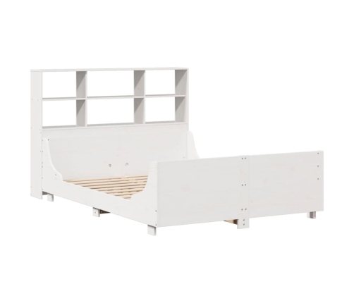 Cama con estantería sin colchón madera maciza blanca 135x190 cm