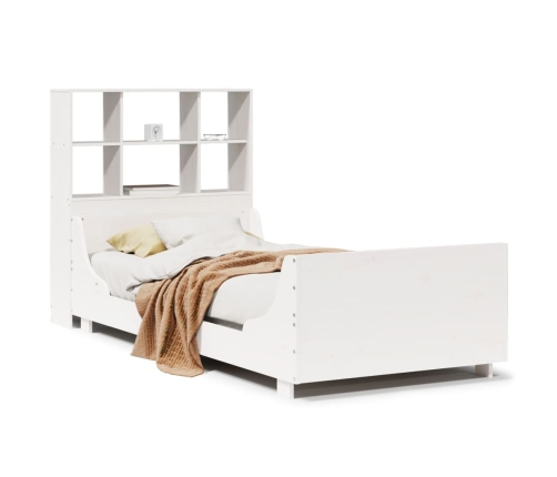 Cama con estantería sin colchón madera maciza blanca 90x190 cm