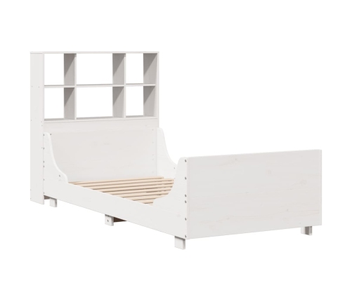 Cama con estantería sin colchón madera maciza blanca 90x190 cm