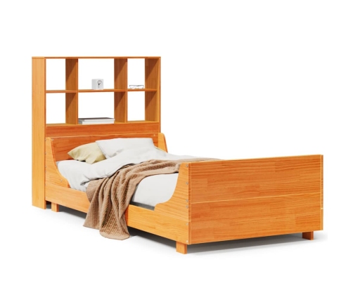 Cama con estantería sin colchón madera maciza marrón 75x190 cm