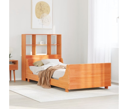 Cama con estantería sin colchón madera maciza marrón 75x190 cm