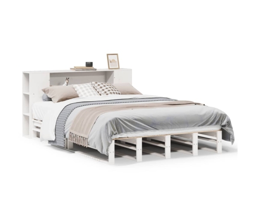 Cama con estantería sin colchón madera maciza blanca 120x200 cm