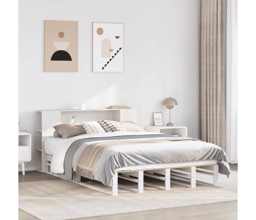 Cama con estantería sin colchón madera maciza blanca 120x200 cm