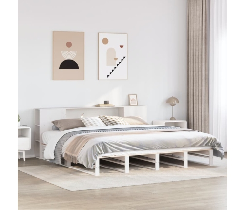 Cama con estantería sin colchón madera maciza blanca 180x200 cm