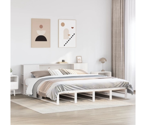 Cama con estantería sin colchón madera maciza blanca 200x200 cm