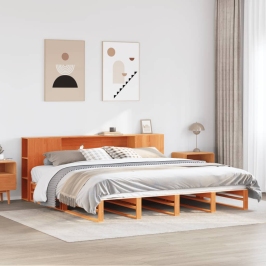 Cama con estantería sin colchón madera maciza marrón 200x200 cm