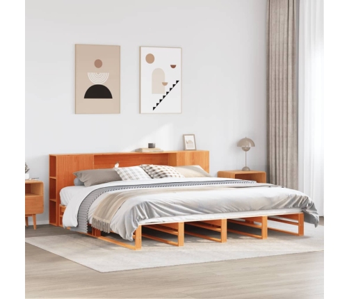 Cama con estantería sin colchón madera maciza marrón 200x200 cm