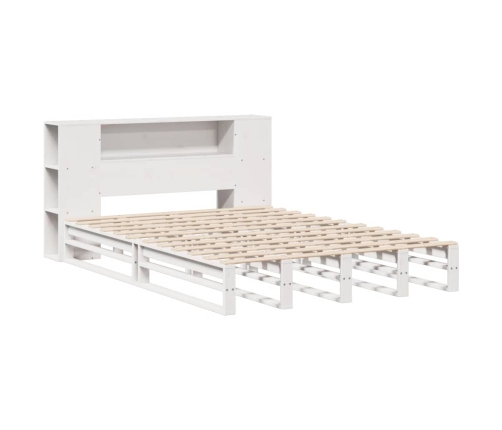 Cama con estantería sin colchón madera maciza blanca 120x190 cm