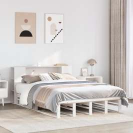 Cama con estantería sin colchón madera maciza blanca 120x190 cm