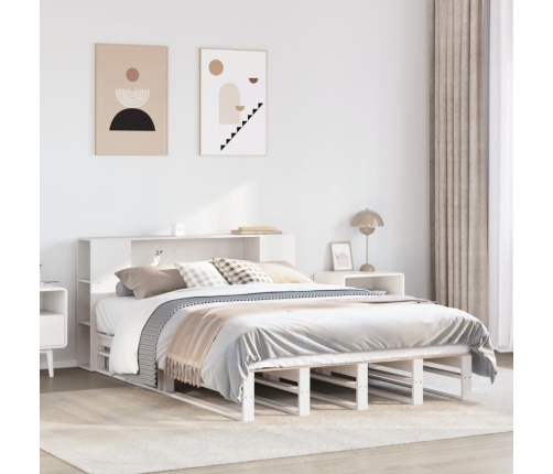 Cama con estantería sin colchón madera maciza blanca 120x190 cm