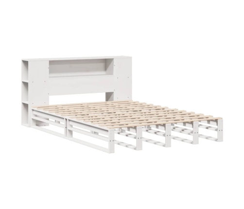 Cama con estantería sin colchón madera maciza blanca 140x190 cm