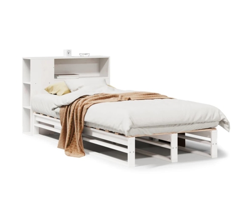 Cama con estantería sin colchón madera maciza blanca 90x200 cm