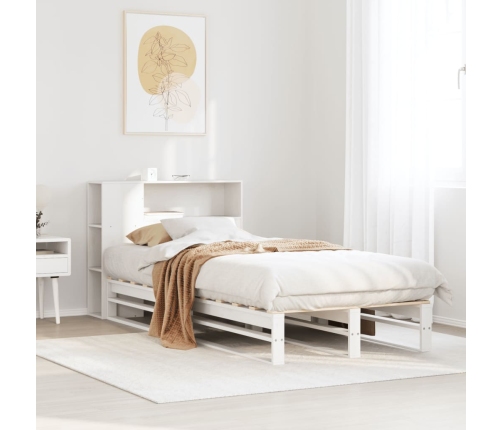 Cama con estantería sin colchón madera maciza blanca 90x200 cm
