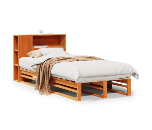 Cama con estantería sin colchón madera maciza marrón 90x200 cm