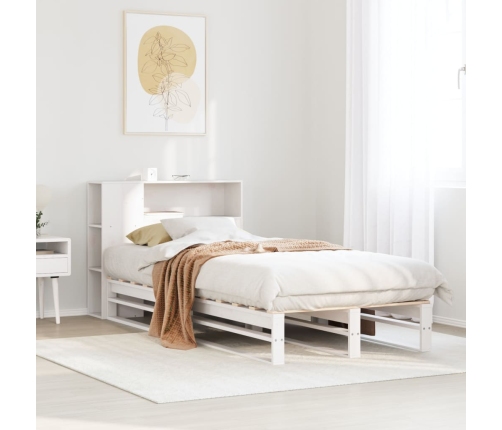 Cama con estantería sin colchón madera maciza blanca 100x200 cm