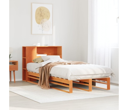 Cama con estantería sin colchón madera maciza marrón 75x190 cm