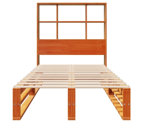 Cama con estantería sin colchón madera maciza marrón 90x200 cm