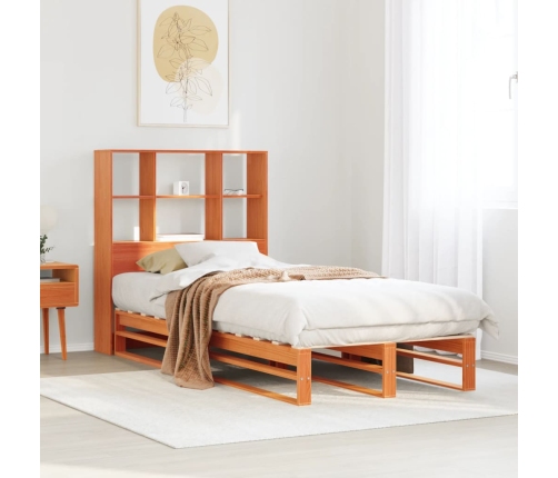 Cama con estantería sin colchón madera maciza marrón 90x200 cm