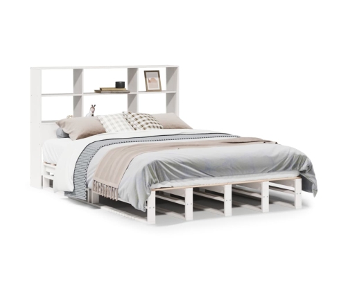 Cama con estantería sin colchón madera maciza blanca 120x200 cm