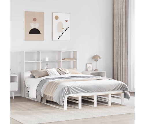 Cama con estantería sin colchón madera maciza blanca 120x200 cm