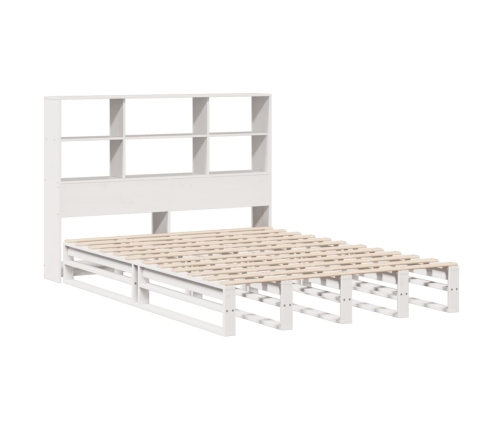 Cama con estantería sin colchón madera maciza blanca 150x200 cm