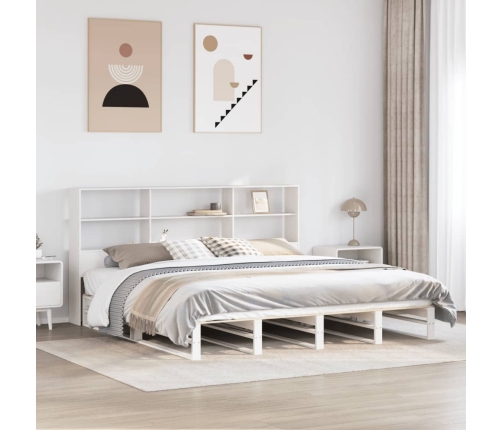 Cama con estantería sin colchón madera maciza blanca 180x200 cm