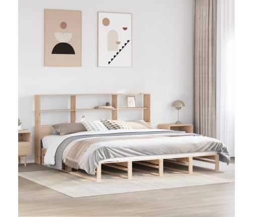 Cama con estantería sin colchón madera maciza 200x200 cm