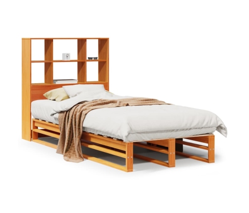 Cama con estantería sin colchón madera maciza marrón 75x190 cm