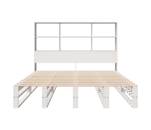 Cama con estantería sin colchón madera maciza blanca 135x190 cm