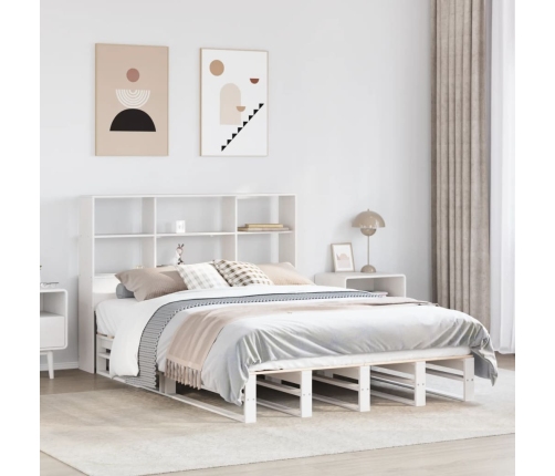 Cama con estantería sin colchón madera maciza blanca 135x190 cm