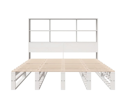 Cama con estantería sin colchón madera maciza blanca 140x190 cm