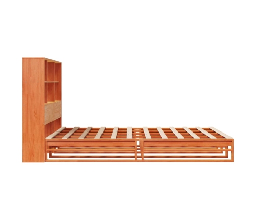 Cama con estantería sin colchón madera maciza marrón 140x190 cm