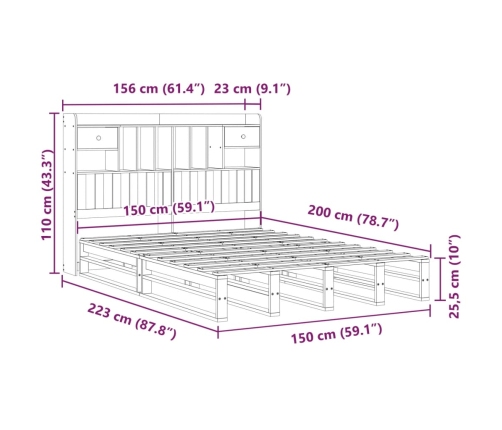 Cama con estantería sin colchón madera maciza blanca 150x200 cm