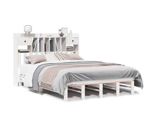 Cama con estantería sin colchón madera maciza blanca 160x200 cm