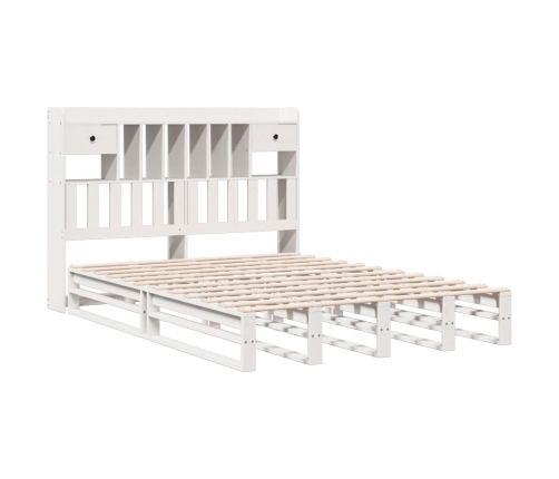 Cama con estantería sin colchón madera maciza blanca 160x200 cm