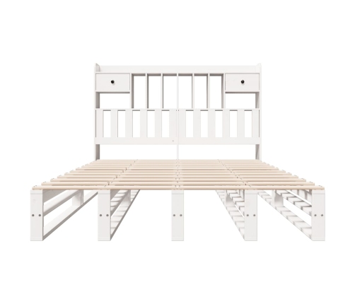 Cama con estantería sin colchón madera maciza blanca 160x200 cm