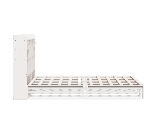 Cama con estantería sin colchón madera maciza blanca 160x200 cm