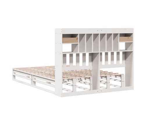 Cama con estantería sin colchón madera maciza blanca 160x200 cm